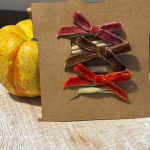 Velvet Bow Hair Clips Set - Pink, Brown, Orange on nylon band